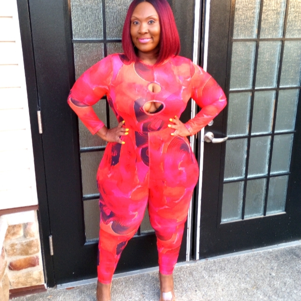 Multicolored Mesh Catsuit Plus Size